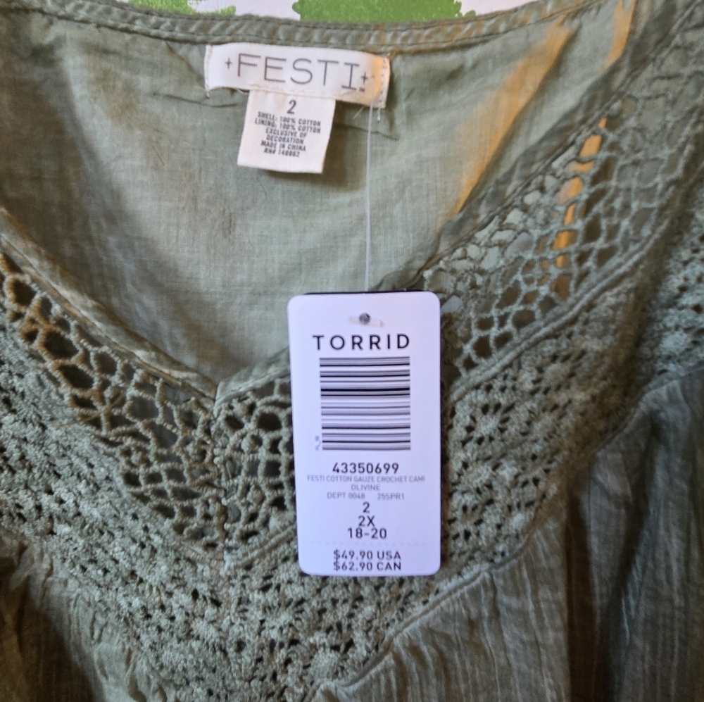 Torrid Festi Crochet Cami‐ Olive Green - Picture 4 of 8